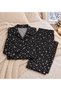 Women's Personality Long Sleeve Shirt Collar Buttoned Pajama Set - 3