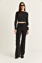 Women's Black High Waist Spanish Leg Fabric Pants 8062 60286548 - 3