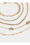 Gold Multi Chain Stone Set Bracelet - Gold Color Butterfly Figured 4-Piece Chain Bracelet Set - Waterway and Thick Chain Adjustable Combination Women's Jewelry - 4