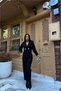 Women's Black Tweed Fabric Goal Button Crop Jacket Pants Two-Piece Set Nbstr1028 - 2