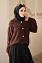Brown Buttoned Angora Soft Knit Cardigan