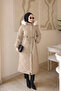 Beige Zippered Hooded Quilted Long Nova Coat - 2
