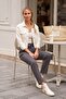 Gray Pocketed Belted Elastic Waist Straight Leg Casual Lycra Woven Trousers 100 60 - 4