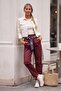 Burgundy Pocketed Belted Elastic Waist Straight Leg Casual Lycra Woven Trousers 100 60 - 3