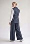 Stone Embellished Pocket Denim Vest and Trousers Two-Piece Set Blue - 4