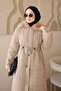 Mink Belted Collar Fur Quilted Long Coat - 3