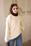 Cream Crew Neck Stoned Angora Soft Knit Sweater - 4