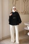 Black Oversize Patterned Belted Cashmere Poncho - 2