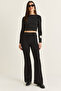 Women's Black High Waist Spanish Leg Fabric Pants 8062 60286548