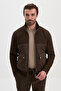 Ribbed Slim Fit High Collar Zippered Knitwear Men's Coat Brown - 39675.26K - 4