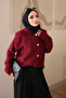 Burgundy Buttoned Angora Soft Knit Cardigan - 4