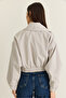 Women's Stone Lined Shawl Collar Belt Detailed Crop Oversize Trench Coat 2825 60286547 - 7
