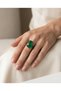 Bronze Women's Ring Authentic Copper Jewelry Green Zircon Stone Twin Drop Model Adjustable Vintage - 2