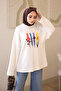 Ecru bicycle collar printed sweatshirt