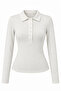 2246 Women's Polo Collar Buttoned Long Sleeve Slim Fit Blouse White