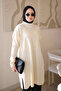 Cream Collar Detailed Mercerized Knitwear Tunic