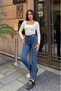 Women's Full Lycra Mom Jean Trousers with Belt - Dark Blue - 3