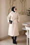Stone Waist Tied Collar Fur Quilted Long Coat - 2