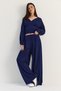Women's Navy Blue V-Neck Waist Corset Crop Blouse Waist Pleated Palazzo Trousers Modal Set 0480 60286539 - 6