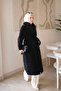 Black Belted Collar Fur Quilted Long Coat - 2