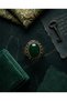Bronze Women's Ring Authentic Copper Jewelry Zircon Inlaid Green Oval Stone Large Adjustable Vintage - 5
