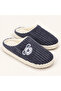 Plush House Slippers with Dog Embroidery, Ribbed Texture, Closed Toe