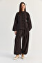 Women's Bitter Coffee Chinese Button Oversize Blouse Rubber Leg Baggy Trousers Set 1118 60286546 - 2