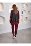 Zipper Detail Elegance - Women's Asymmetrical Vest Long Sleeve Blouse and Elastic Leg Pants 3-Piece Set - 3