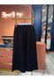 Plus Size Front Stitched Wide Leg Pants Black