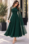 Timeless Elegance Women's Asymmetrical Tulle Collar Detailed Long Sleeve Stylish Sandy Fabric Event Dress - 5