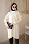 Cream Collar Detailed Mercerized Knitwear Tunic - 4