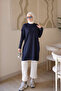 Navy Blue Mercerized Knitwear Tunic with Sleeve Collar Detail - 2