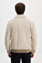 Textured Slim Fit Shirt Collar Zippered Wool Men's Coat Beige - 39695.26K - 4