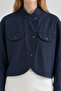 Hakim Collar Asymmetric Denim Jacket Navy Blue - 5