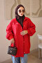 Red Zippered Jacket with Snap Fasteners and Decorations - 5