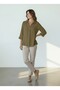 Three-Quarter Sleeve Crepe Blouse with Brooch Accessory - 2