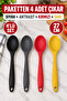 Set of 4 Black Anthracite Red Yellow, Large Size Silicone Spoons 27 Cm, Cooking and Serving Spoons. - 6