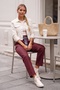 Burgundy Pocketed Belted Elastic Waist Straight Leg Casual Lycra Woven Trousers 100 60 - 4