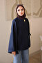 Navy Blue Sleeve Slit Side Tie Cashmere Kimono - 4