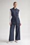 Stone Embellished Pocket Denim Vest and Trousers Two-Piece Set Blue - 2