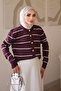 Plum Striped Cold Yarn Knitwear Cardigan - 4