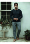 Men's Report Interlock Winter Collar Buttoned Long Sleeve Striped Pajama Set