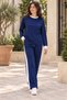 Women's Long Sleeve Crew Neck Viscose Two-Thread Blouse Stripe Detailed Wide Leg Pants Two-Piece Set - 5