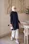 Navy Blue Mercerized Knitwear Tunic with Sleeve Collar Detail - 3