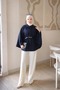 Navy Blue Oversize Patterned Belted Cashmere Poncho - 2