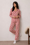 Women's Long Sleeve Buttoned Bottom Top Sleepwear Red Pajama Set - 5