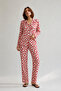 Women's Shirt Collar Buttoned Nightwear Red Pajama Set