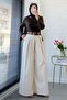 Premium Front Pleated Belted Poplin Palazzo - Stone - 5