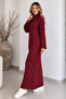 Ribbed Knitwear Dress with Zipper on the Collar K3067 Claret Red - 3