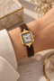 Osso Women's Wristwatch - Brown Croco Pattern Leather Band, Gold Square Case, White Dial with Roman Numerals Minimal Women's Watch - 6